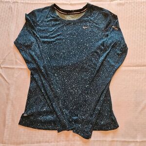 Nike Running Top Womens XS Teal Splatter Dri-FIT Miler Long‎ Sleeve Shirt
